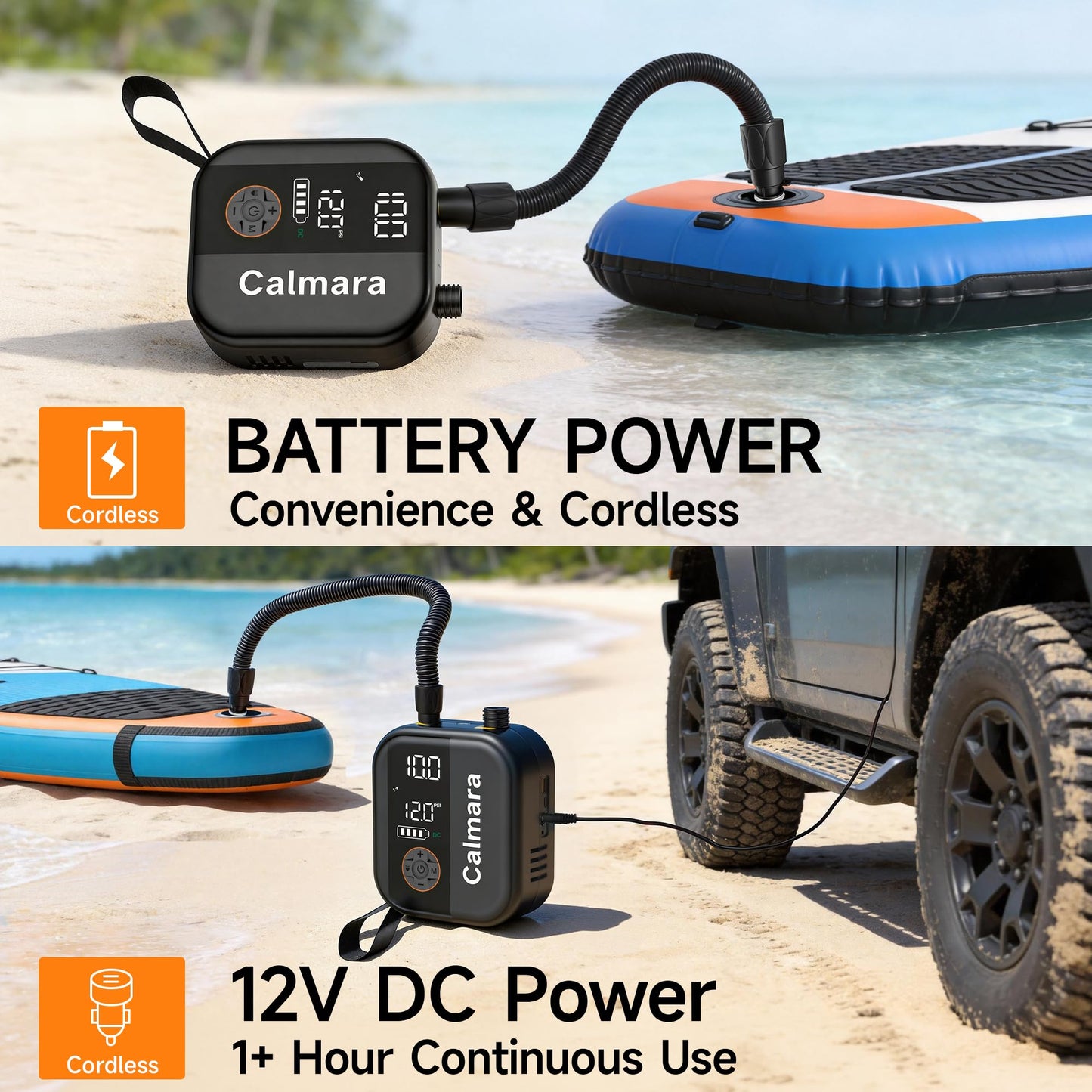 Calmara B1 Electric Paddle Board Pump,Rechargeable 10000mAh Cordless/12V DC 22 PSI High Pressure SUP Pump,Inflation & Deflation,Auto-Off for Stand Up Surfing Kite,Tent,Boat Gift for Men