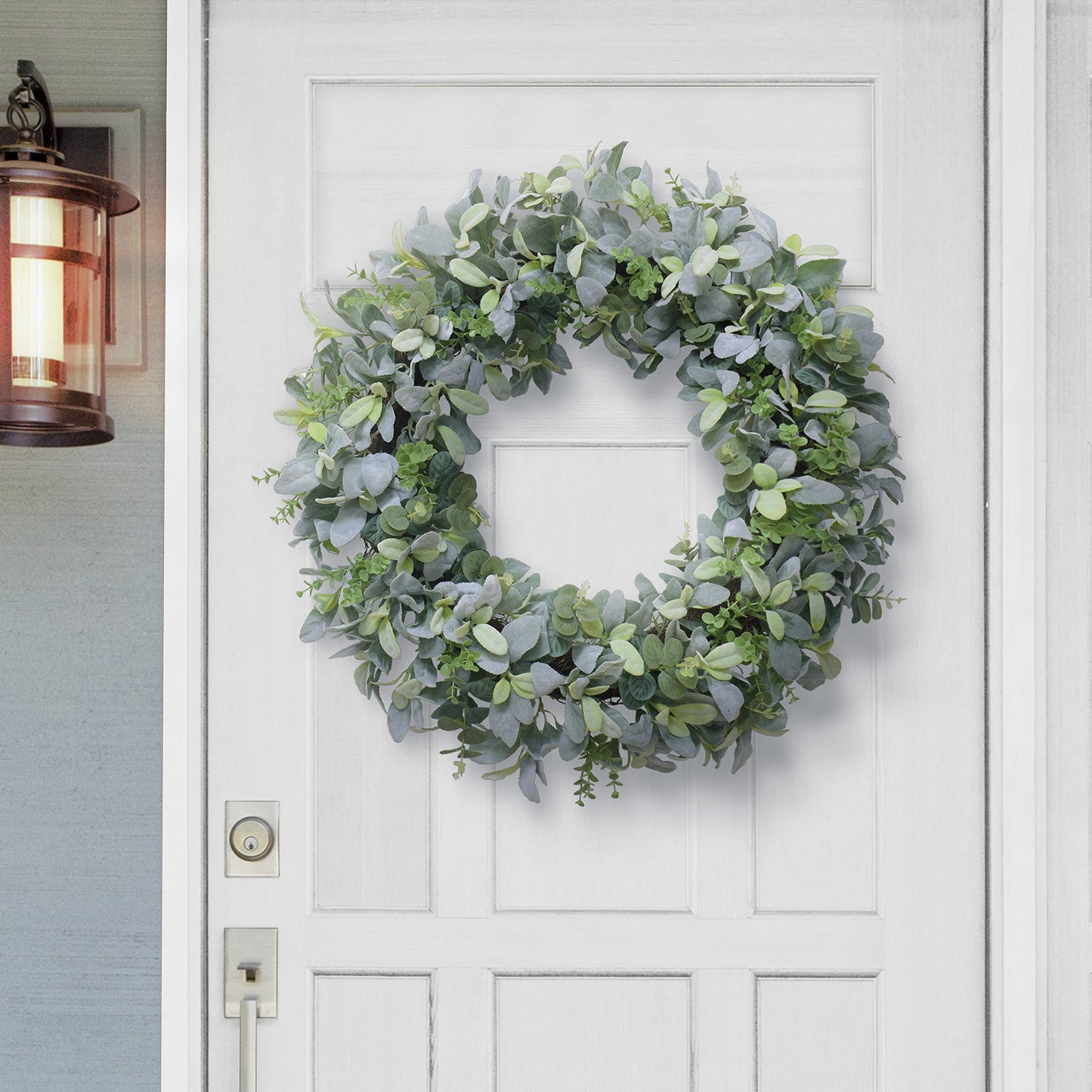 Puleo International 28" Artificial Flocked Lambs Ear Spring Door Wreath