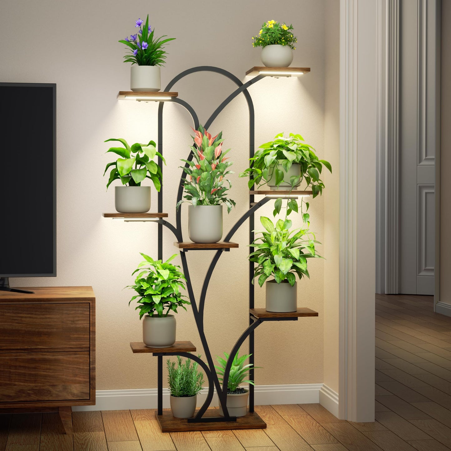 POZILAN Plant Stand Indoor with Grow Light, 55.6" Corner Plant Shelf Indoor, 8 Tiered Tall Plant Stands for Indoor Plants Display Rack Holder, Flower Stand for Balcony, Living Room, Patio