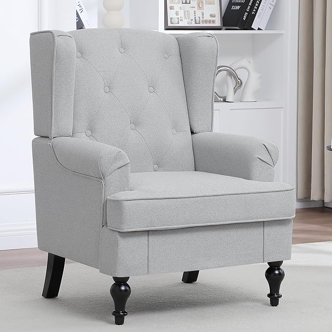 Accent Chair for Living Room, Mid Century Modern Upholstered Armchair, Wingback