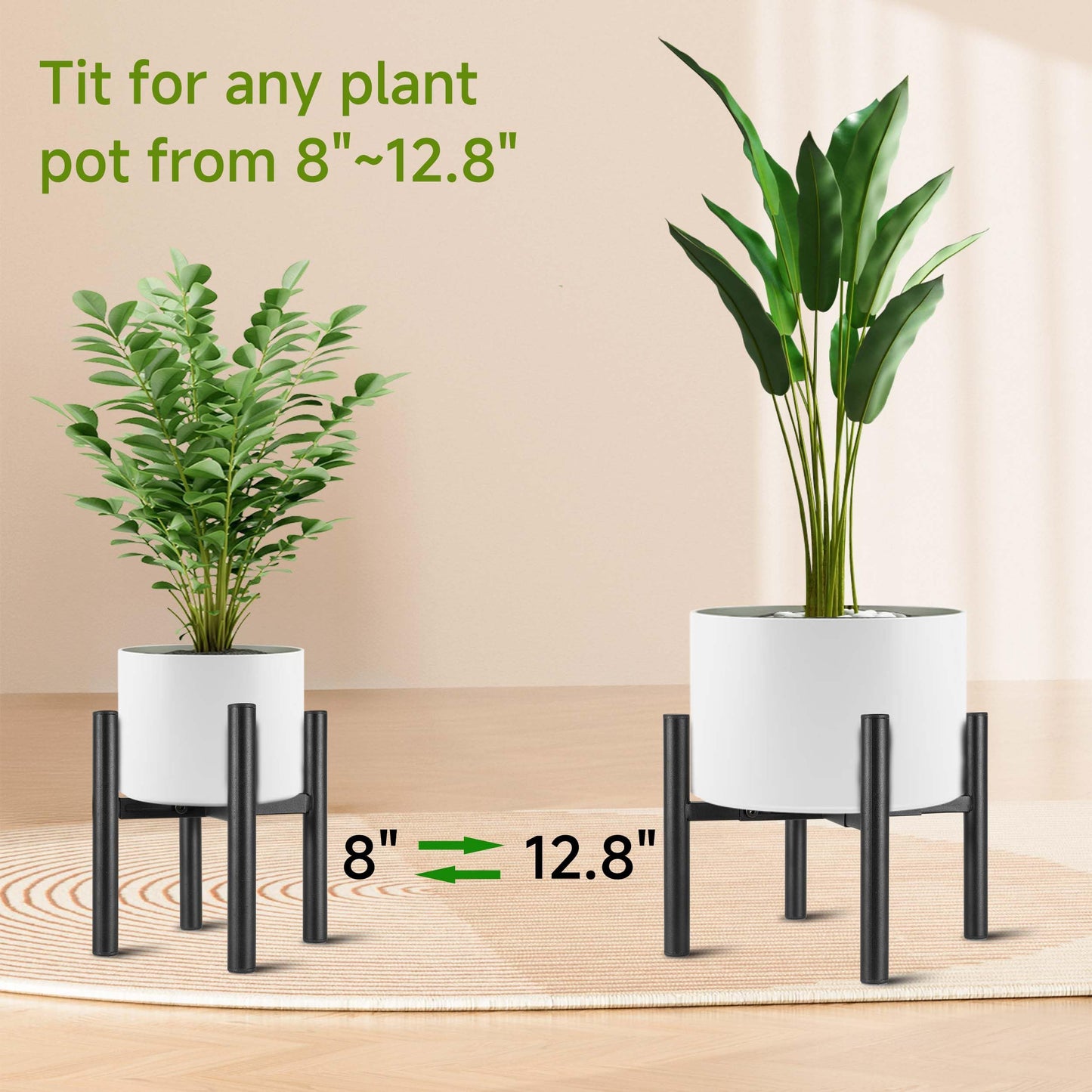 NSYOOMH Adjustable Metal Plant Stand Black, Fits 8 -13 Inch Heavy Duty Flower Pots Holder - Floor Single Plant Stands Indoor Outdoor for Corner Planter Outside Potted Plants (Pot Not Included)