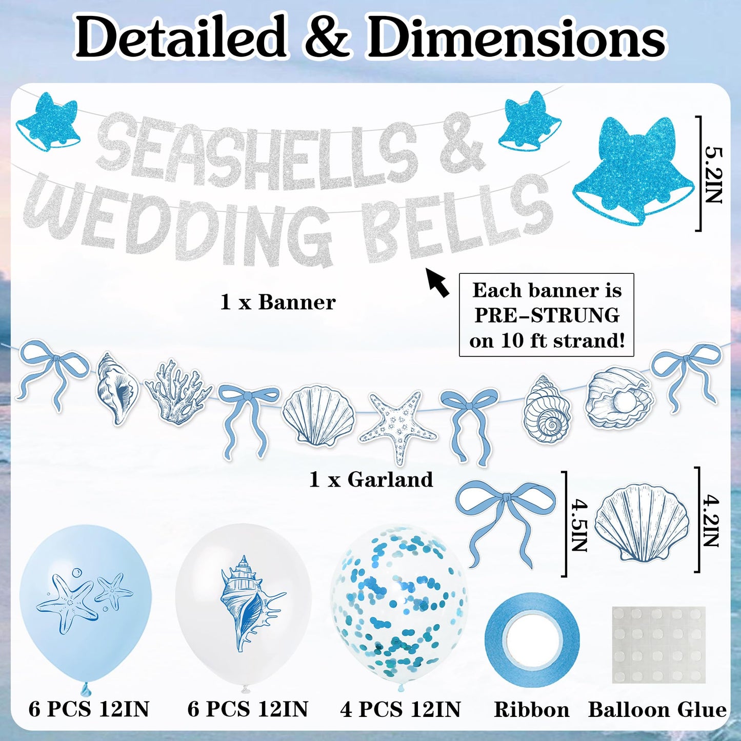 Seashells and Wedding Bells Decor - Beach Bachelorette Party Decorations with Shell Balloons Ring Banner Garland, Coastal Bridal Shower Last Toast on the Coast Enagement Supplies