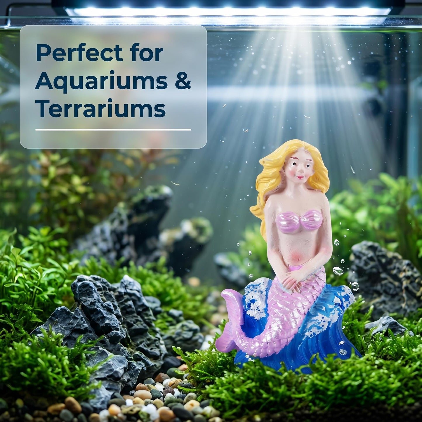 Brizoria Mermaid Decor Set of 3 Mermaid Figurines Sitting Resin Mermaid Statue Pink Tail Blonde Hair Coastal Beach Tabletop Aquarium Fish Tank Home Bathroom Decoration