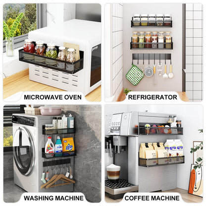 Magnetic Spice Rack for Refrigerator, 4 Pack Magnetic Shelf, Fridge Magnet Organizer with Moveable 8 Hooks, Magnetic Fridge Shelf for Kitchen Organization and Storage (4 Pack)