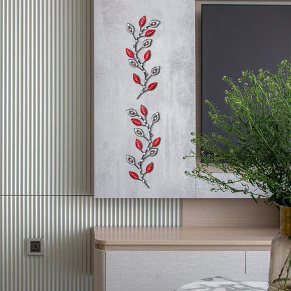 sxnzequnze 2 Sets Leaf Wall Art for Home Metal Bling Rhinestones Ready to Hang Tree Branch Leaves Olive Vine Wrought Iron Hanging Sculpture Pieces Wall Decor Pcs - 16.5in