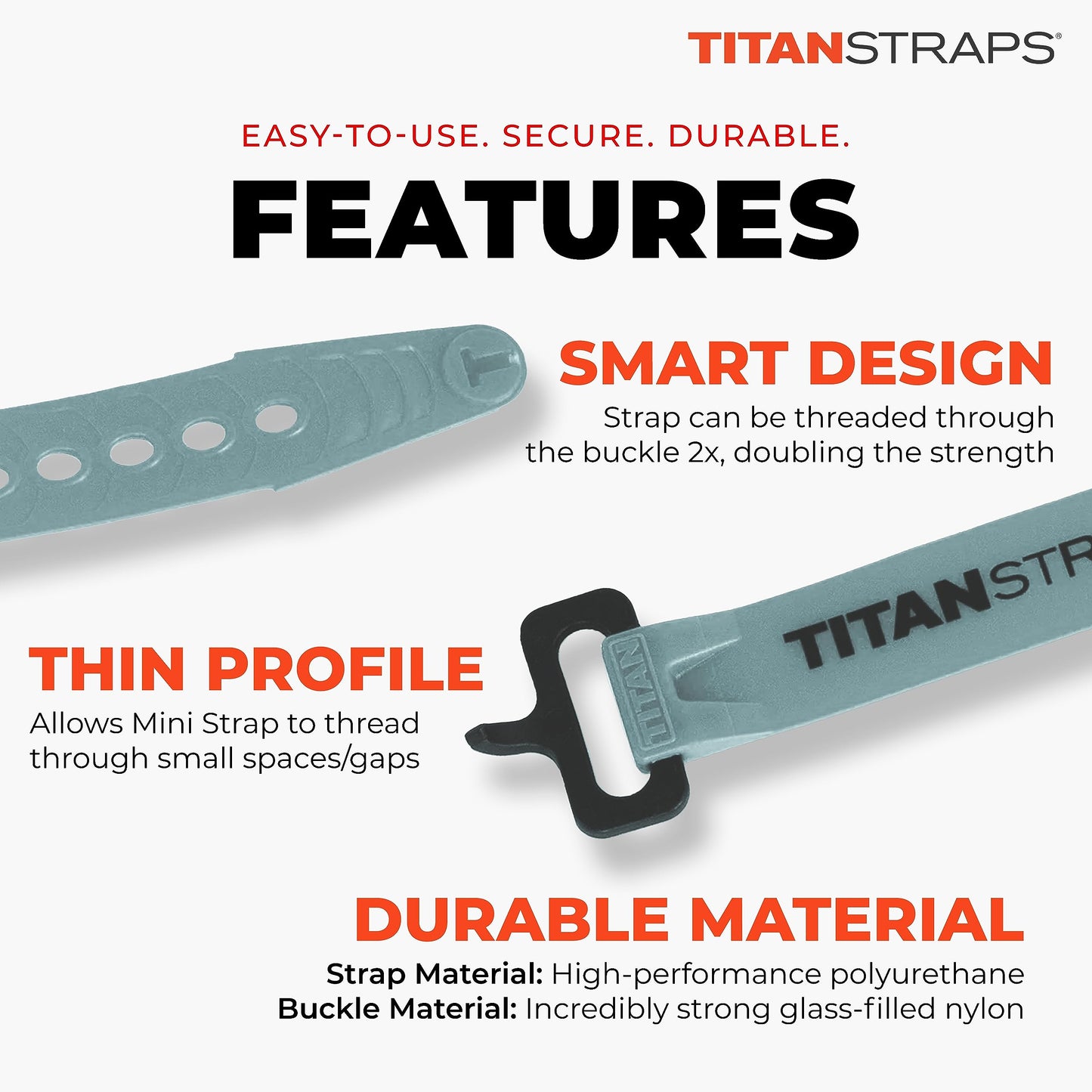 Titan Utility Straps – Mini Straps Set to Organize Computer Cables, Arts & Crafts, and Fishing Rods (15" Length / 4-Pack, Slate)