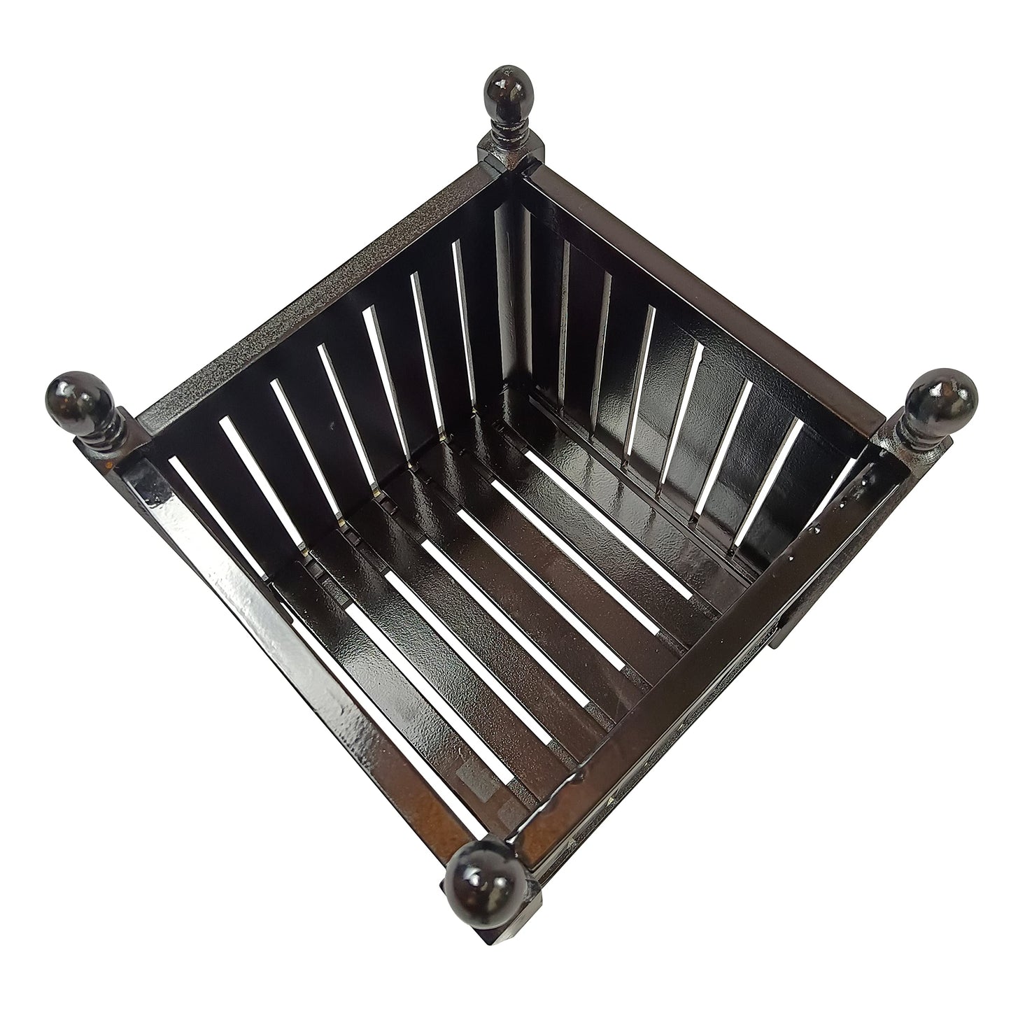 espidoo Square Wooden Planter Box: Solid Wood Outdoor Flower & Herb Pot - Decorative Garden Planter with Slatted Sides for Porch Patio & Deck - Easy Assembly Black Planter Box