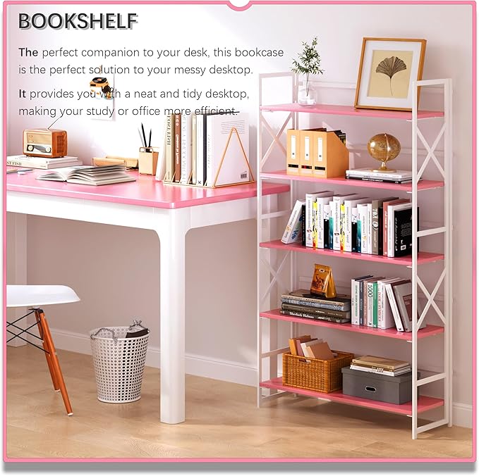 4NM Extra Wide 5 Tiers No Assembly Book Shelves, 51.2" H Folding Bookshelf