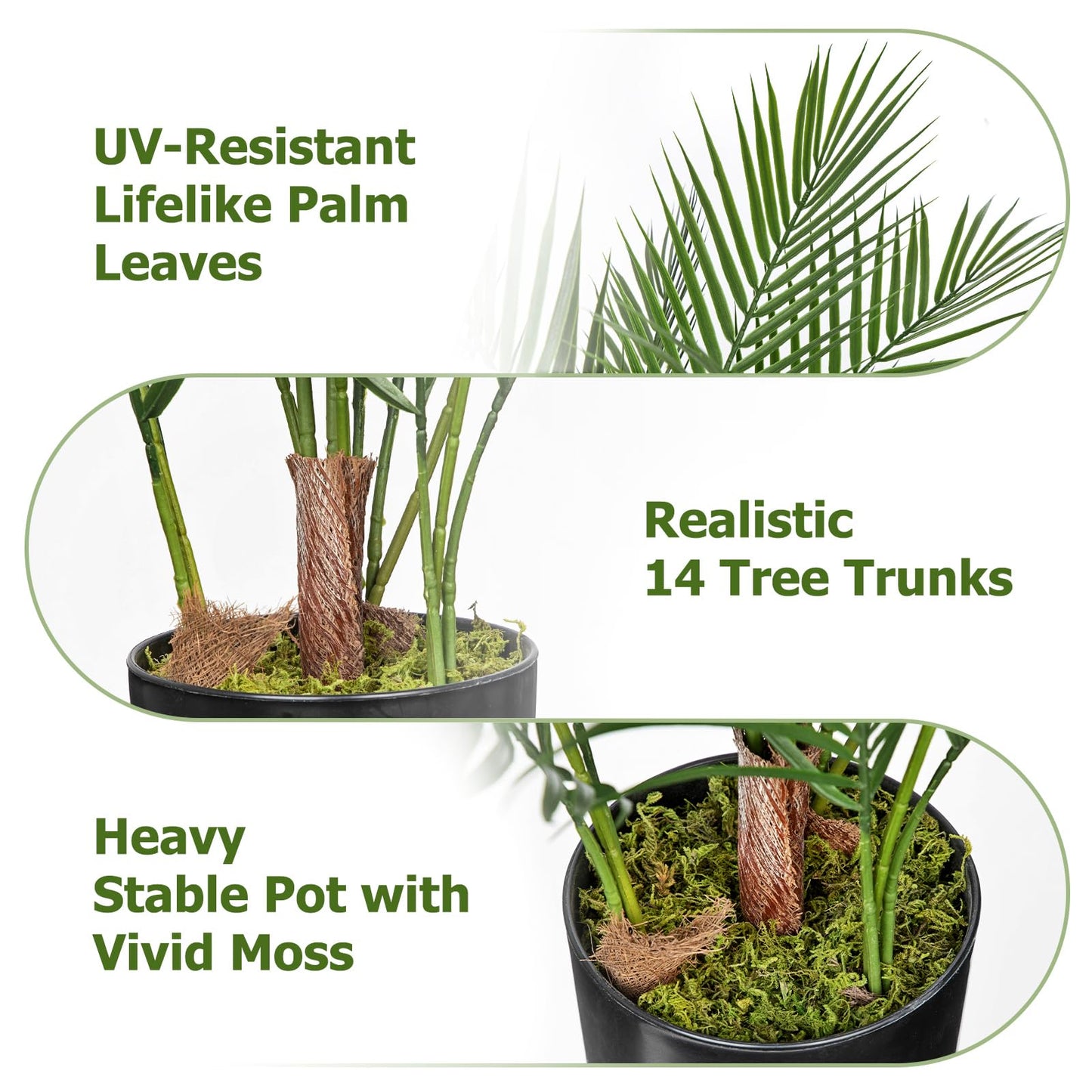2 Pack Artificial Palm Trees Plants for Indoor Outdoor Use, 2.6FT Fake Palm Trees Silk Tropical Plants with 14 Tree Trunks, Faux Potted Plant for Home & Office, Living Room, Porch, Patio, Garden Decor