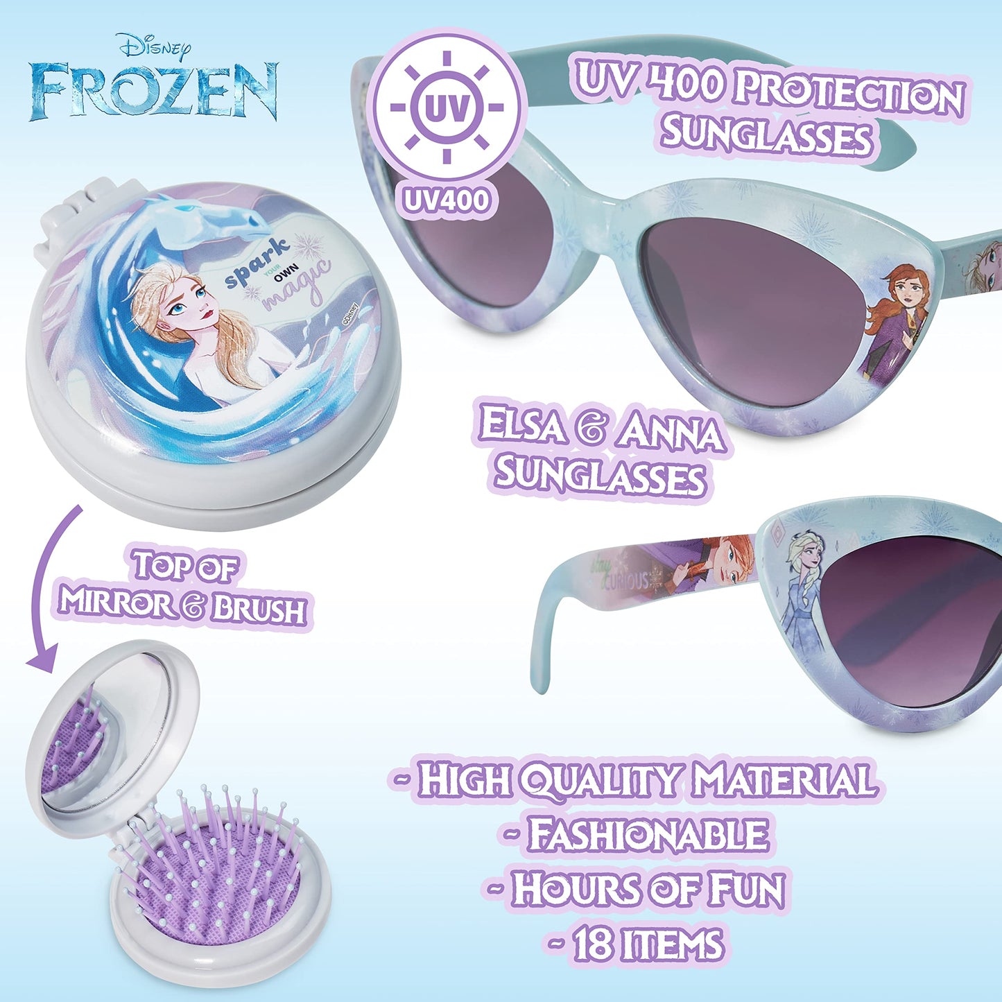 Disney Stitch Handbag for Kids Cute Shoulder Bag with UV400 Sunglasses Hair Clip Hairbands Hair Accessories for Girls Pretend Play Dress Up Stitch Gifts (Blue/Purple Frozen)