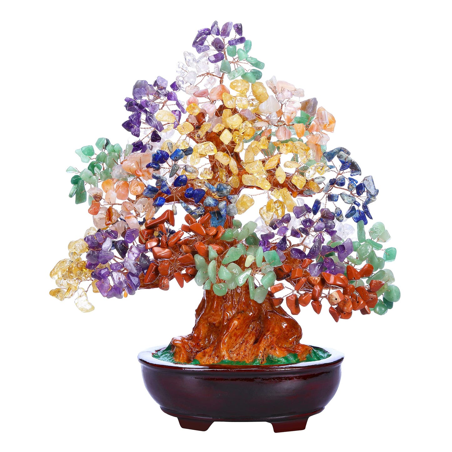 Top Plaza 7 Chakra Healing Crystal Tree 10 Inch Stone Bonsai Tree Feng Shui Good Luck Wealth Money Trees Decor Business Gift for Office Home Living Room