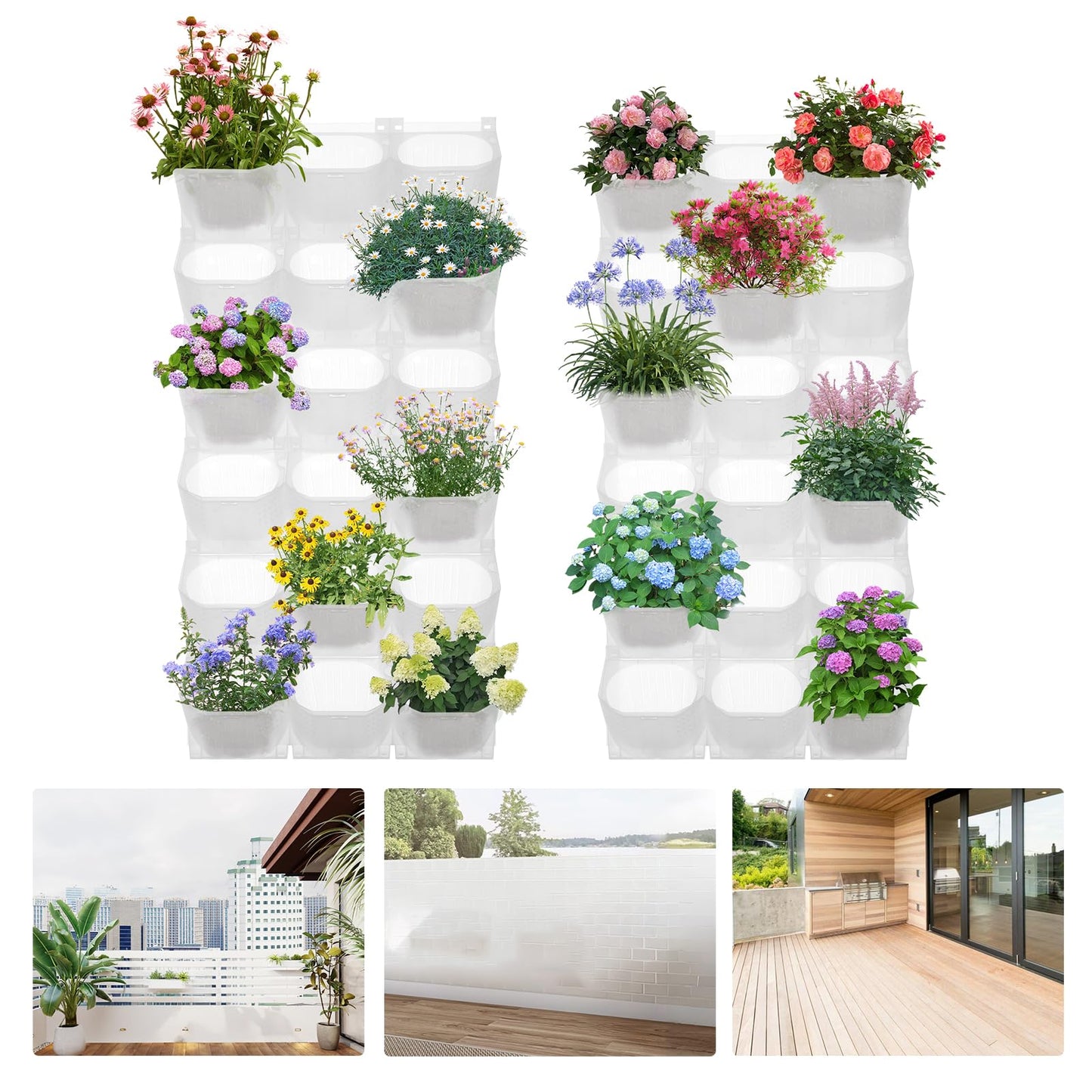 RocoReny Wall Planter Vertical Garden Planters, Hanging Flower Pot Holder Box w/36 Non-Woven Fabrics Vegetable Hanging Pocket Holder Flowerpot for Porch Patio or Garden Decor (White)