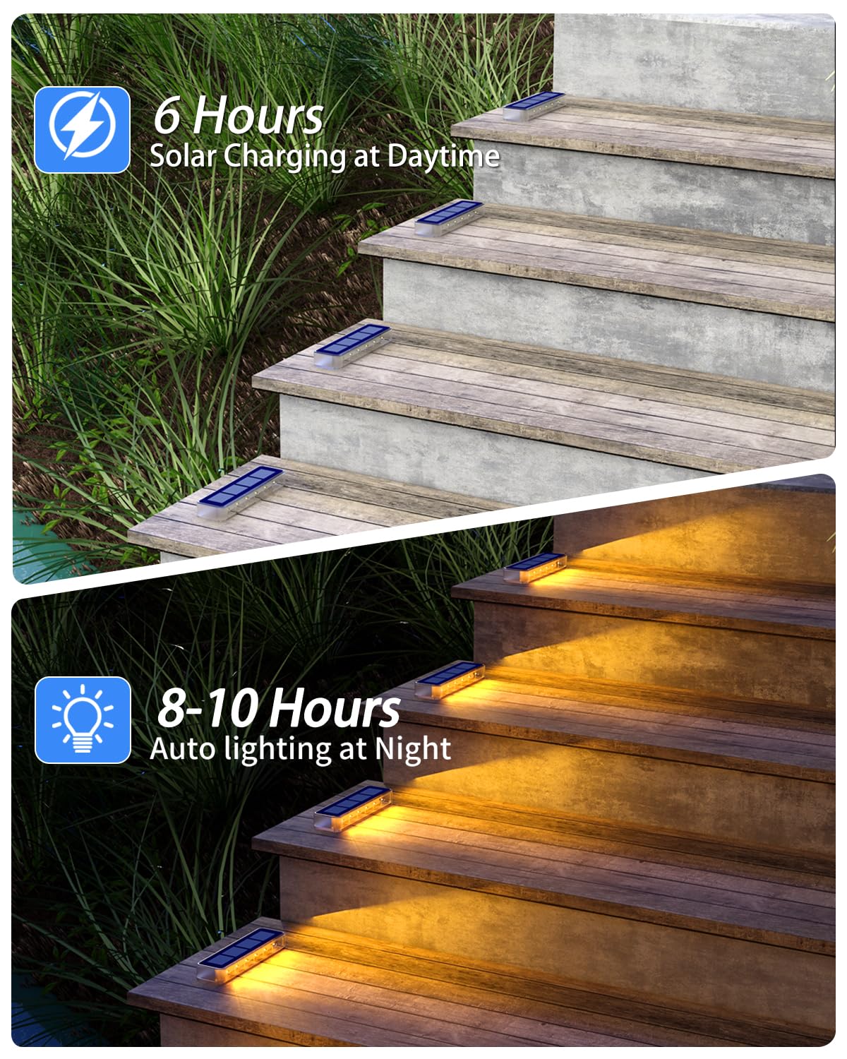 DetarZinLED Solar Lights Outdoor Garden, 4-Pack Waterproof Decking Lights Warm White, 1000mAh Battery & 8-10H Auto Lighting Solar Step Light for Stairs Dock Patio Path Driveway