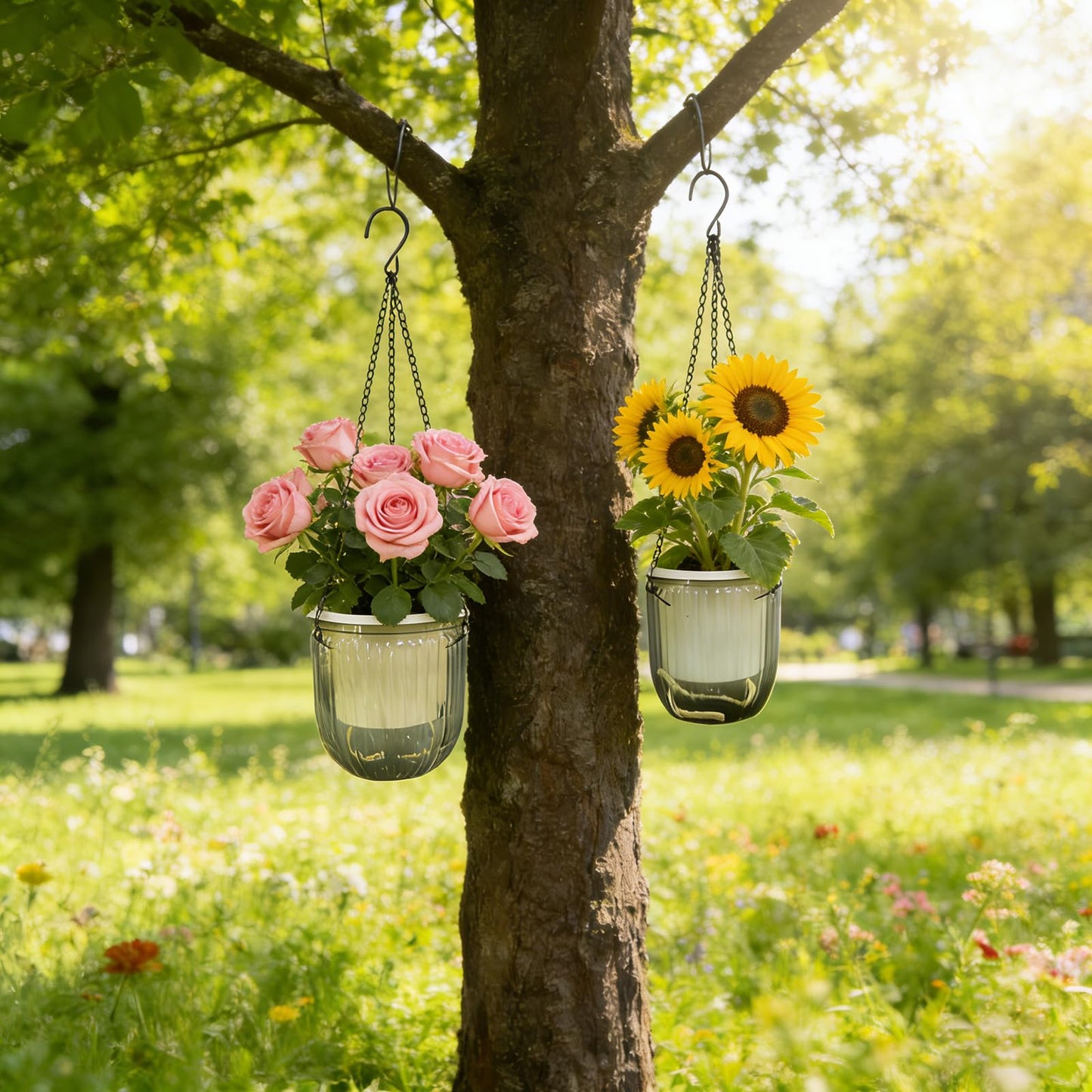 CONEHOY 8 Pcs Self Watering Hanging Planters with 3 Hooks Drainage Holes 6.5'' 4.5'' Self Watering Plant Baskets Hanging Flower Pots for Outdoor Indoor Gift Home (Gray)