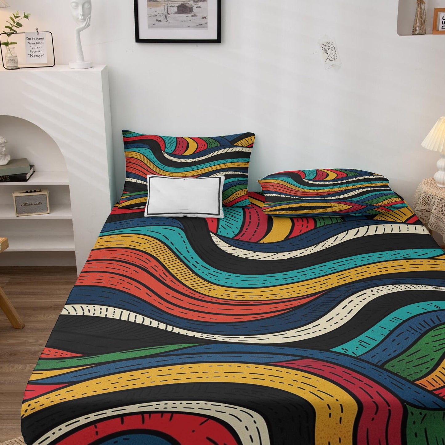 Psychedelic Sheets California King Size, Abstract Colorful Bed Sheets, Patterned Bedding Sheets & Pillowcases 4 Piece Set - Soft Microfiber Deep Pocket Fitted Sheet & Flat Sheet & 2 Pillow Cases