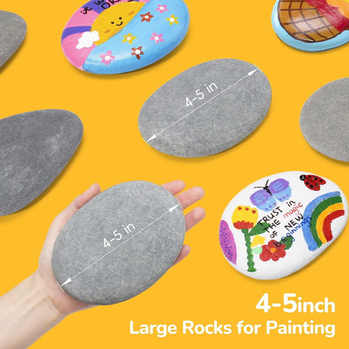 Simetufy 30 Pcs Extra Large 4-5 Inch Rocks for Painting, Flat Smooth River Stones for Art, Mandala, Natural Rocks to Paint for Kindness Stones Kids Craft
