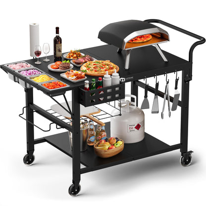 Leteuke Pizza Oven Table, Grill Cart Table for Blackstone Griddle, Outdoor Pizza Oven Stand Fits Ninja, Cuisinart, Gozney, Solo Stove, BBQ Prep Tables Station with Seasoning Tray, 47"x27.5"x30"