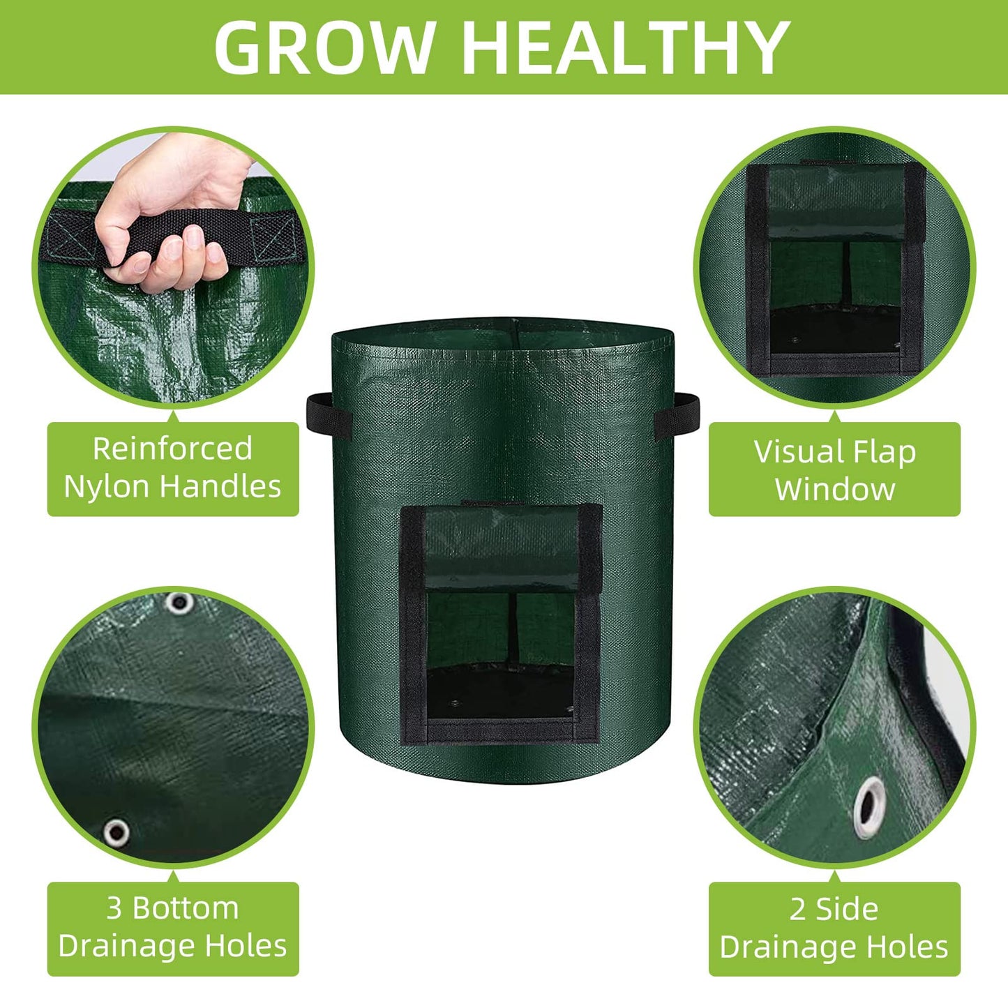LITLANDSTAR 6 Pack Potato Grow Bags, 15 Gallon Grow Bags Garden Planting Bags with Flap Windows and Handles, Vegetable Grow Bags for Potato, Onion, Tomato, Carrot (Dark Green)