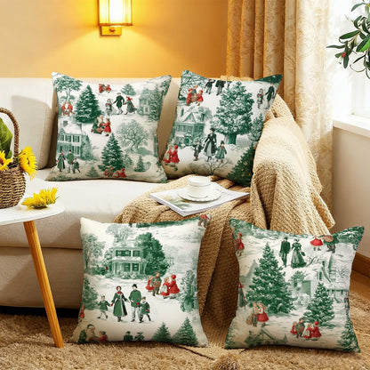 Ecixzyo Christmas Throw Pillow Covers 18x18 Inch Set of 4 Pillowcases Outdoor Home Decor for Couch Bed Sofa Living Room