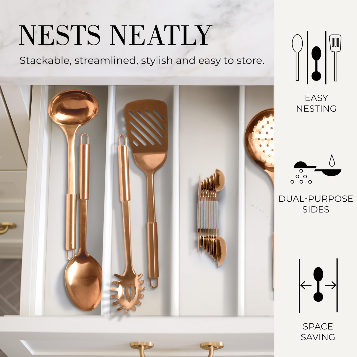 Copper Measuring Spoons Set with Leveler – 8-Piece Double-Sided Nesting Magnetic Measuring Spoons, Stackable & Spice Jar Friendly – Stylish Copper Kitchen Accessories and Decor for Baking and Cooking