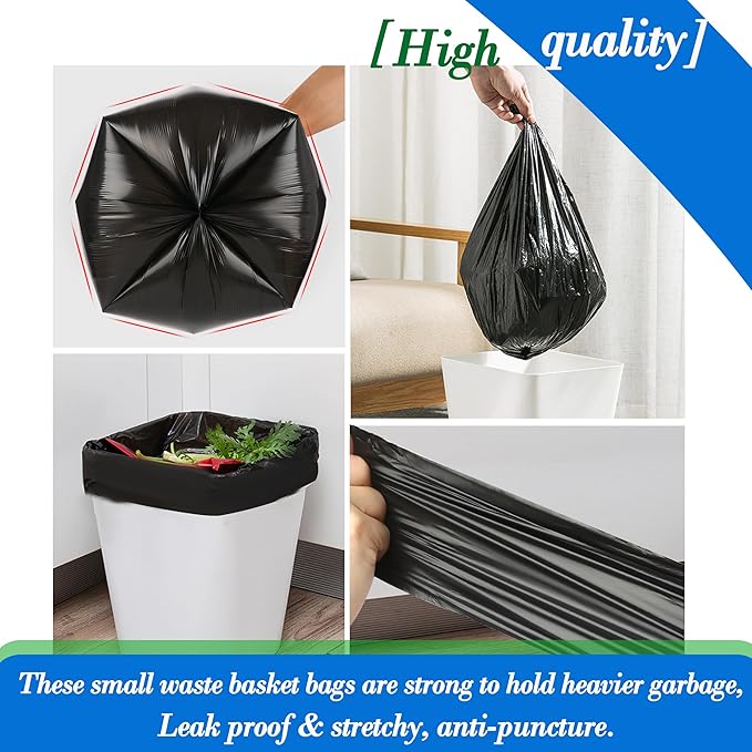 8 Gallon 60pcs Medium Black Trash Bags Strong Black Garbage Bags, Bathroom