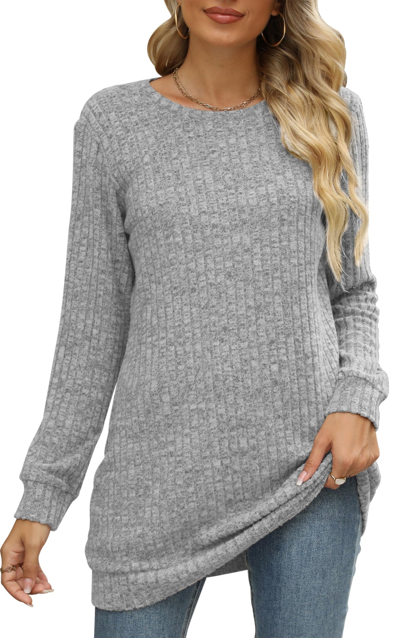 Sweaters for Women Long Sleeve Crewneck Sweatshirt Loose Casual Tunic Tops