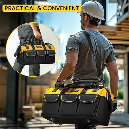 WINHUNT Heavy Duty Tool Bag with Adjustable Shoulder Strap, Waterproof Wide Open Mouth Tools Storage Organiser, 15 Inch, Yellow