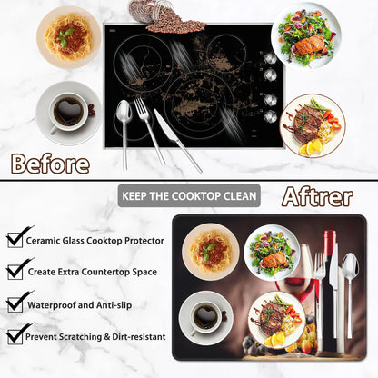 Christmas Stove Top Cover for Electric Stove,Red Wine Vintage Extra Thick Rubber Stovetop Protector Mat, Heat Resistant Glass Cooktop Oven Cover 28.5'' x 20.5''