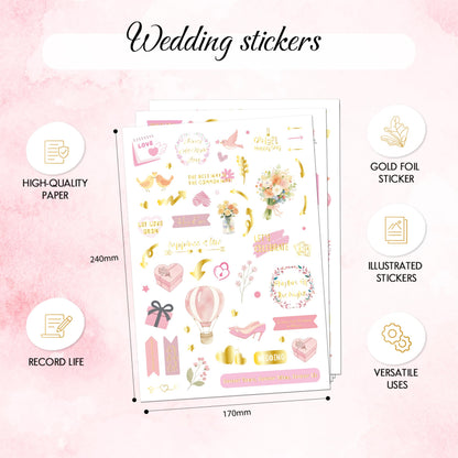 BIROYAL 12 Sheets XL Wedding Stickers for Scrapbooking | Wedding Scrapbook Stickers 6.7" x 9.5" | 450+ Bride Sticker | Bridal Shower Sticker for Engagement, Anniversary, Marriage, Decorations