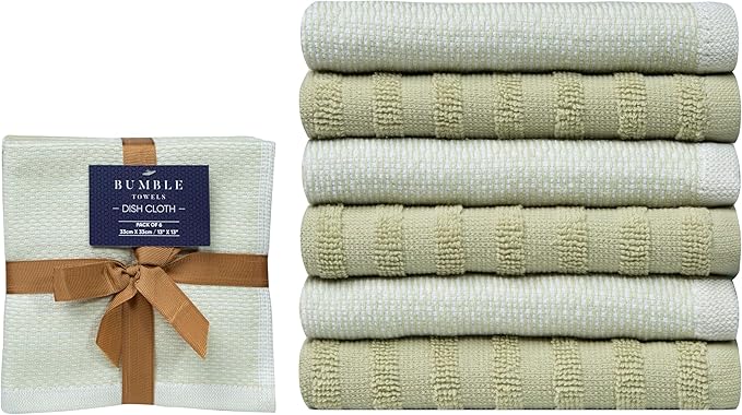 Bumble Premium Dish Cloths 13"x13" | 100% Natural Ring Spun Cotton | 400 GSM |