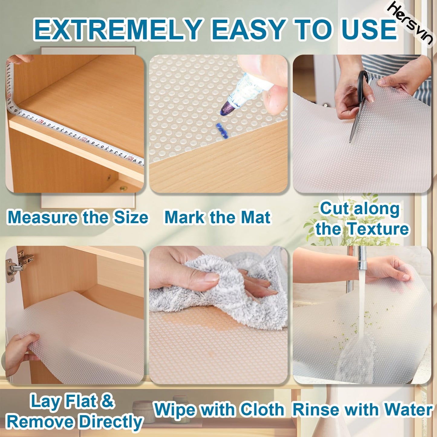 Hersvin Shelf Liners, 12in x 20ft Kitchen Drawer Mats, Non-Adhesive EVA Cupboard Protector, Cabinet Lining, Refrigerator Liner (Clear Dot)