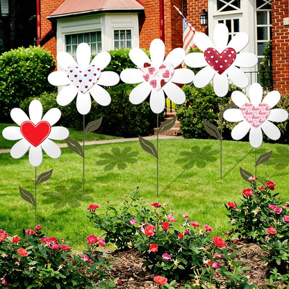 Nuanchu 5 Pcs 27.4" Metal Spring Flower Yard Signs Heart Yard Sign Stake Waterproof Floral Heart Lawn Signs Spring Outdoor Decorations for Mother's Day Outside Garden Patio Pathway Home Decor
