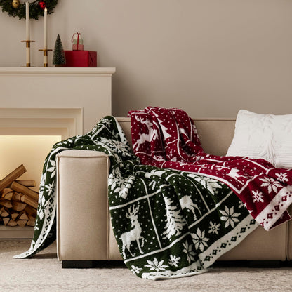 Super Soft Christmas Throw Blanket for Couch Bed Living Room Decor, Fuzzy Fluffy Fleece Cozy Like Chenille, Cute Tree Deer Snow Pattern, Thick and Warm for Winter, Red and White, Small 50x60 inch