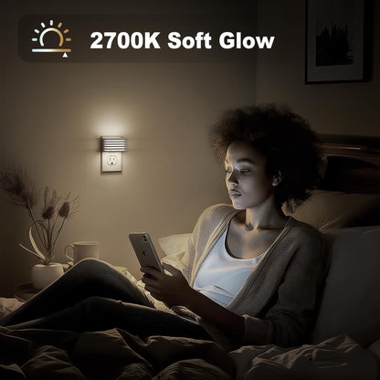 JandCase LED Night Light, [2 Pack] Night Lights Plug into Wall with Dusk to Dawn Sensor, Dimmable Plug in Night Light, Adjustable Brightness, 3000K Soft White Nightlight for Bedroom Bathroom Hallway