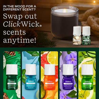 ClickWick Essential Oil Blends for Lifelines Diffusers, 4-Pack Winter Gift Set - Essential Oil Blend Fragrance Refills for Candle, Plant & Shower Aromatherapy Diffuser - Home Spa & Relaxation Gifts