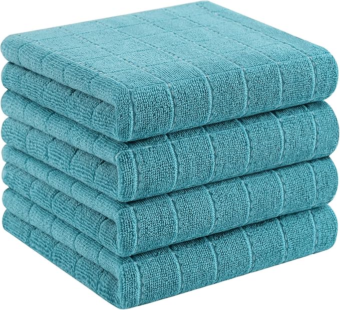 Homaxy 100% Cotton Terry Kitchen Towels, Checkered Designed, Soft and Super