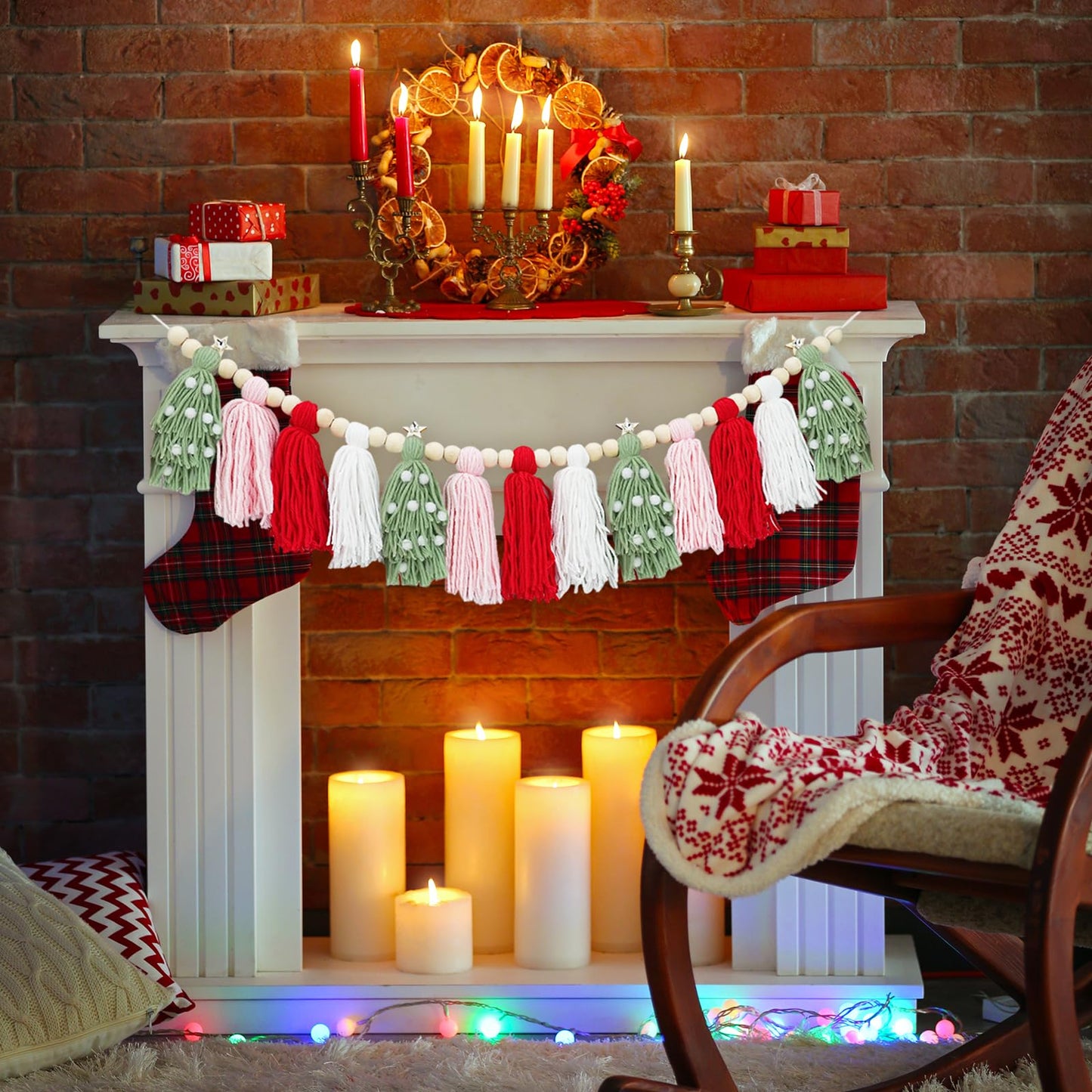 Boho Tassel Christmas Garland - Christmas Party Decorations Banner for Xmas Birthday Holiday Party - Christmas Wall Hanging Decor for Christmastree, Fireplace,Bedroom,Office,Classroom