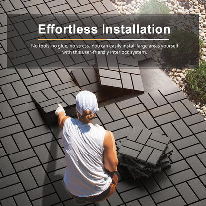 Interlocking Deck Tiles, EchoDeck Patio Deck Tiles, 44 Pack Deck Tiles Interlocking Outdoor All Weather, 12"x12", 8 Slat, 44 Sq. Ft, Highly Durable, Stylish, Non-Slip, Faster-Drying, Dark Grey