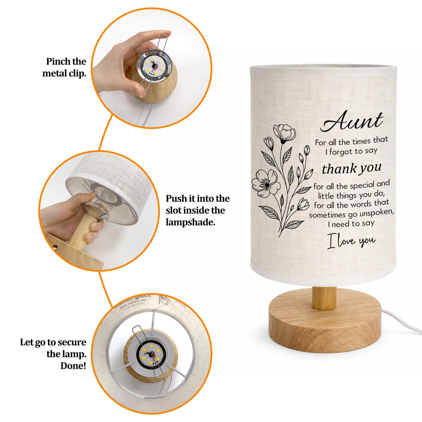 YVKC Aunt Lamp Gifts from Niece, Fabric Bedside Table Lamp with Wooden Stand, Birthday Mothers Day Gifts from Nephew, Desk Lamp Home Decor (Aunt, 1)