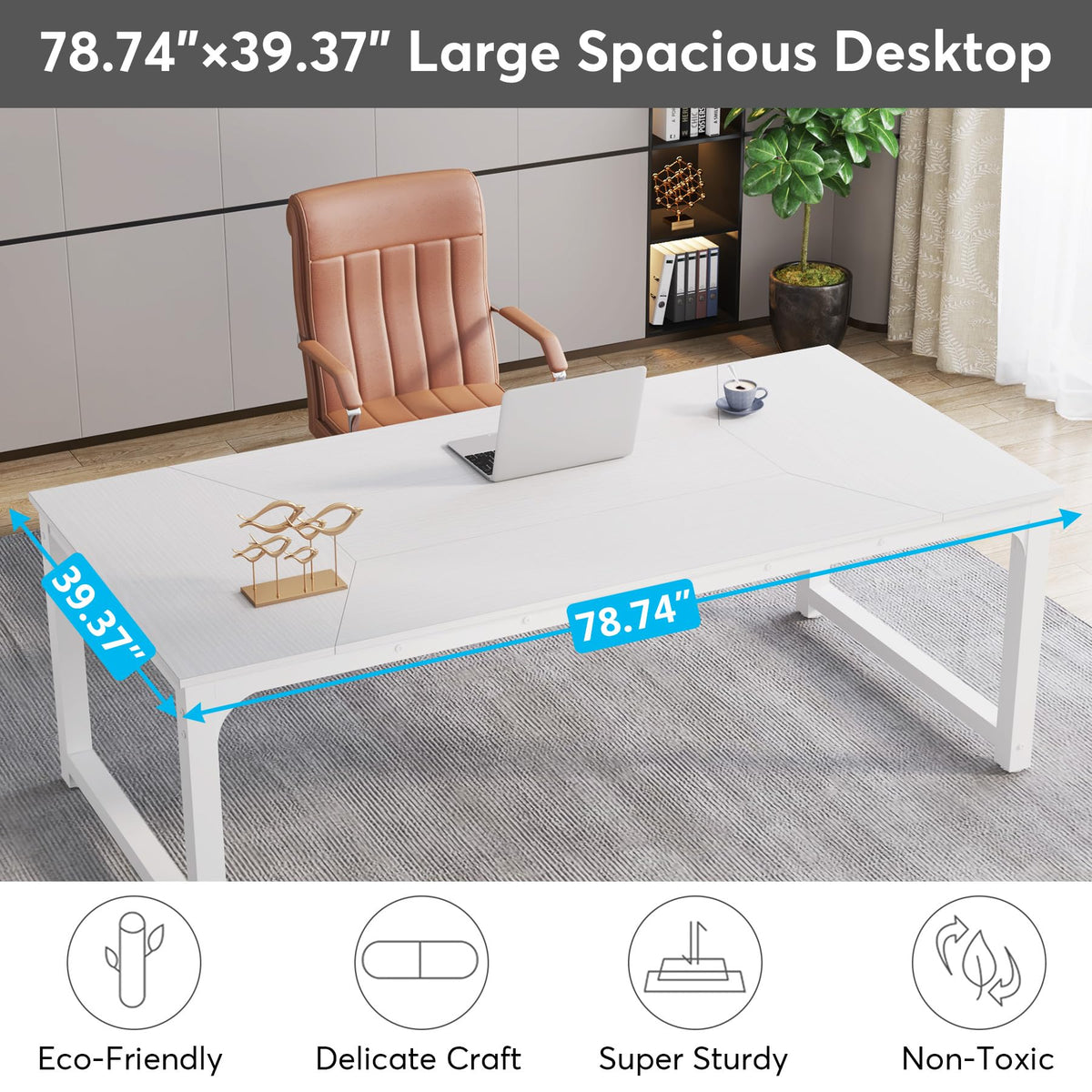 Tribesigns Modern Computer Desk, 78.7 x 39.4 inch X Large Executive Office Desk Computer Table Study Writing Desk Workstation for Home Office,White
