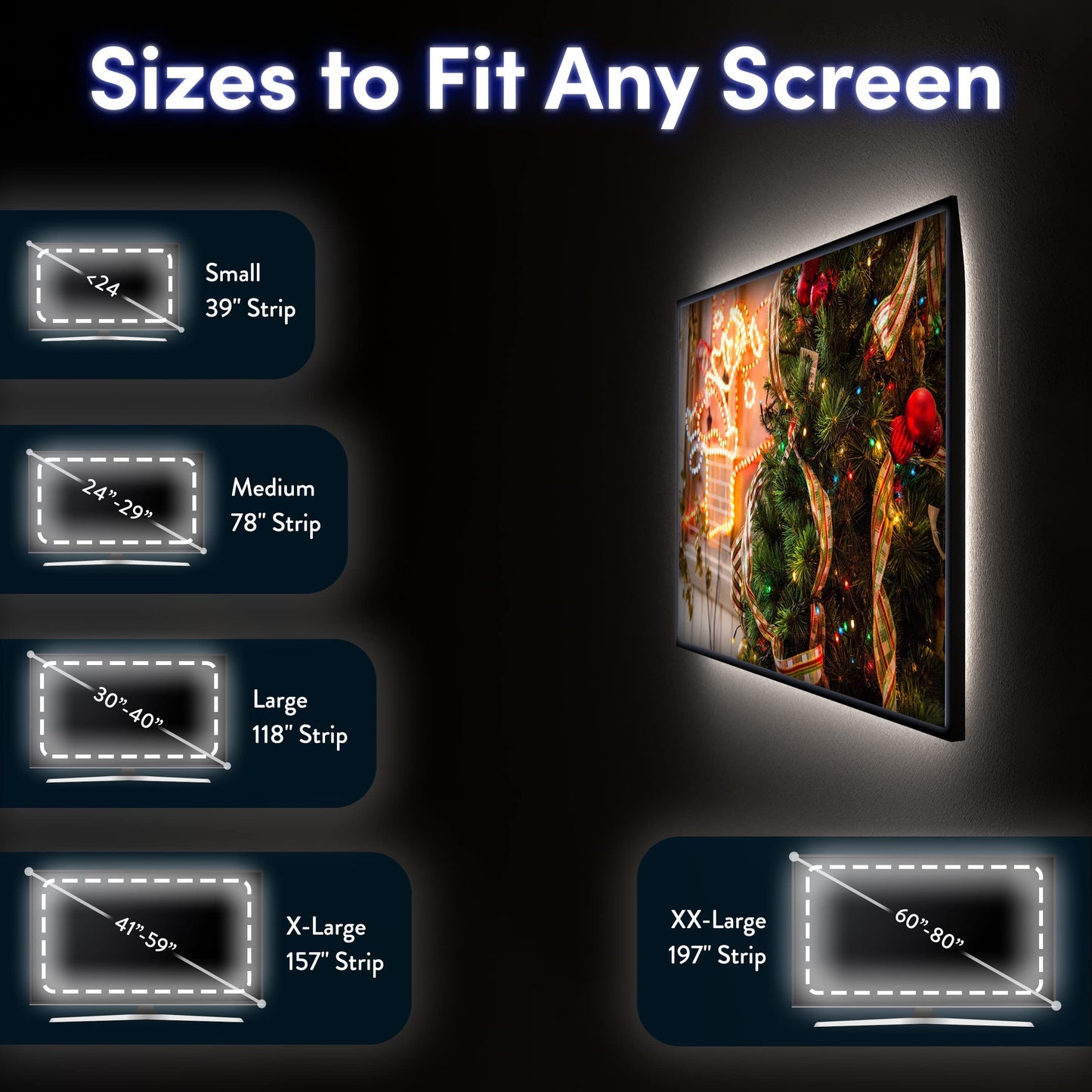 Power Practical USB Bias Lighting, LED TV Backlight Strip, Ambient Home Theater Light, TV Accent Lighting to Reduce Eye Strain, Improve Contrast, White, X-Large (41"-59" TV)