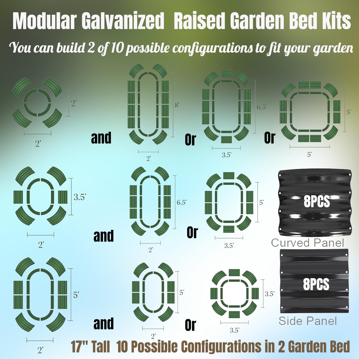 NestNature 2 Pack 17" Tall 10-in-2 Heavy-Duty Modular Galvanized Raised Garden Bed Kits - 8ftx2ft Metal Raised Beds for Planting Plants Vegetables Fruits Flowers Herbs - Outdoor Ground Planter Box