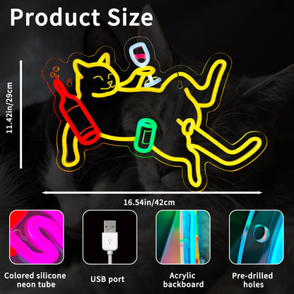 Cat Neon Light Sign, USB Powered Dimmable Bar Neon Signs for Home Bar Wall Decor, LED Wall Art for Bedroom Men Cave Game Room Birthday Party Gifts
