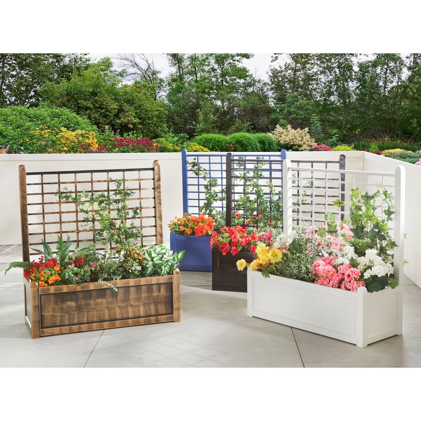 BrylaneHome Outdoor Freestanding Climbing Flower Plant Box with Trellis Planter Patio Deck Yard - Bronze
