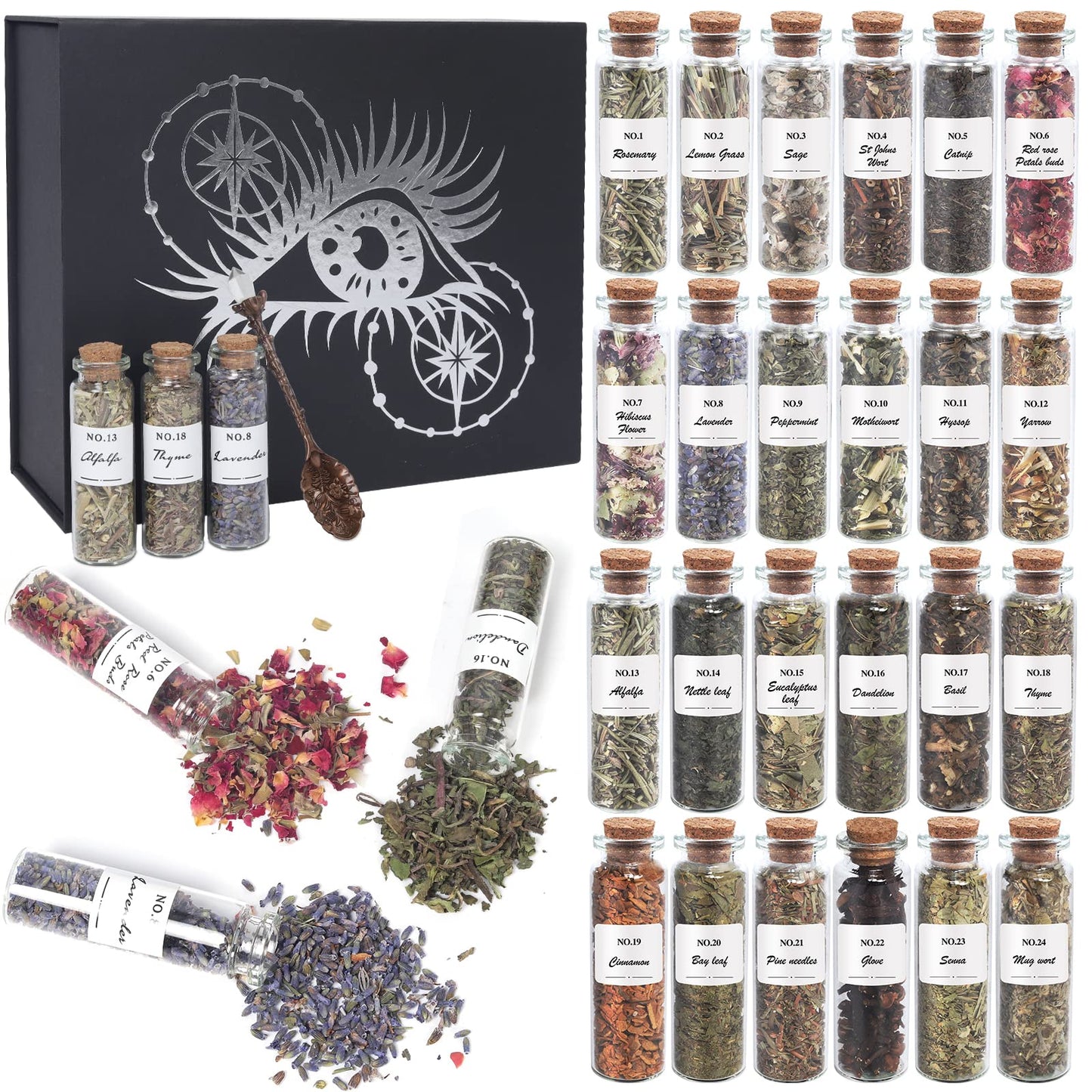 24-Pack Witchcraft Supplies Herbs and Flowers Kit for Witchy Beginners