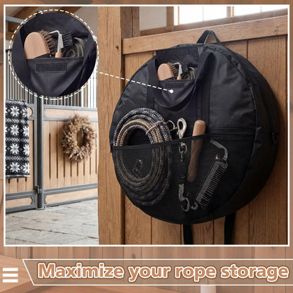 Shinylin 21 x 8 Inch Double Rope Bag with Strap for Trail and Working, Adjustable Strap Round Carry Bag for Roping Equipment Equestrian Accessories