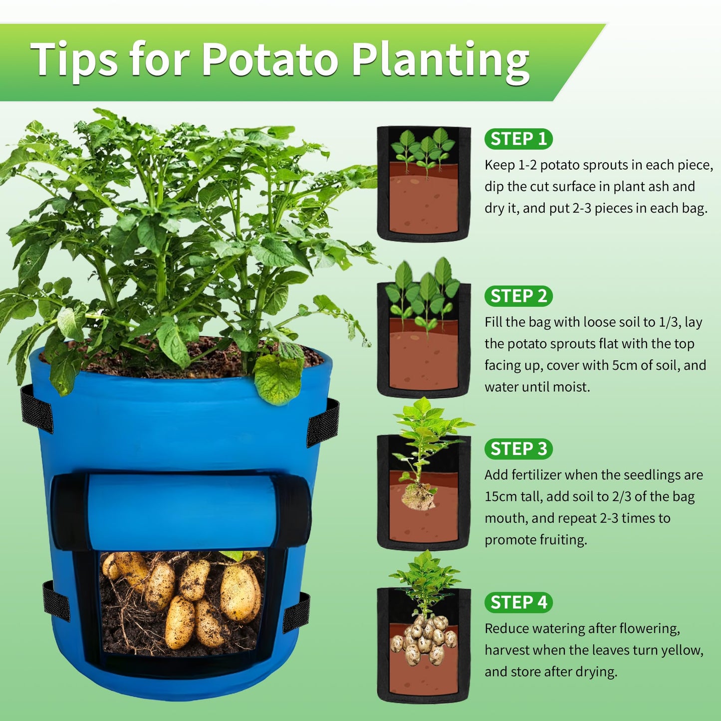 KONGDY 5 Pack 10 Gallon Potato Grow Bags, Heavy Duty Thick Aeration Nonwoven Fabric Pots with Handles, Colorful Plant Grow Bags for Outdoor Garden Potato, Tomato and Vegetables