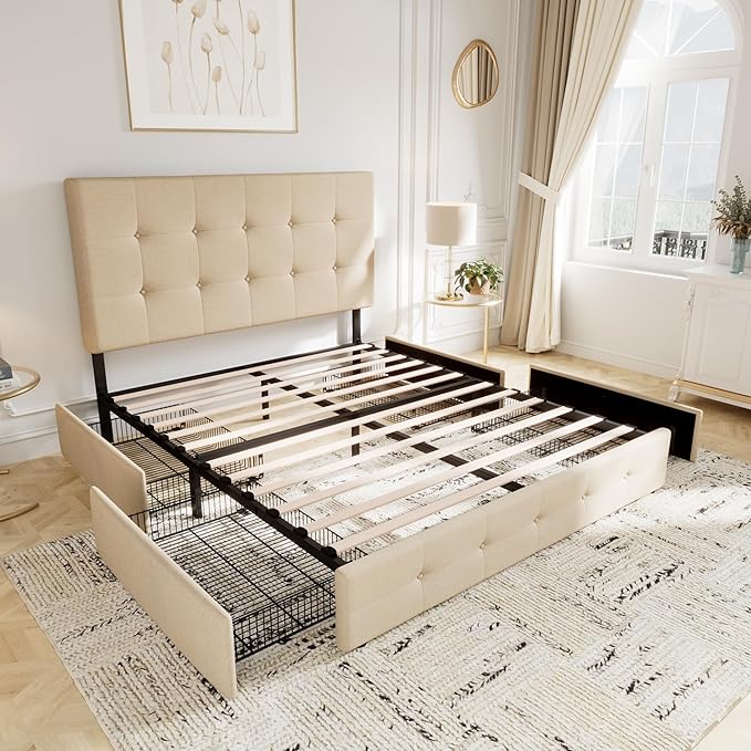 Allewie Upholstered Queen Size Platform Bed Frame
