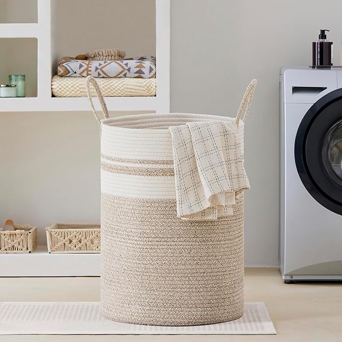 VIPOSCO Large Laundry Hamper, Tall Woven Rope Storage Basket