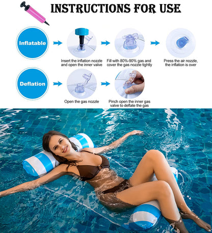 2 Pack Pool Hammock Water Hammock for Adults, Inflatable Hammocks for Swimming Pools, Relaxing Pool Lounger Inflatable Hammock Inflatable Pool Floats with a Manual Air Pump (Blue, Pink)